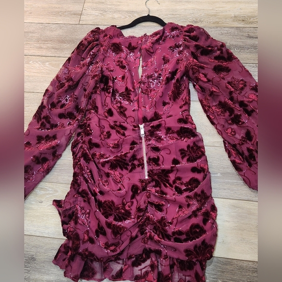 For Love And Lemons Penelope Deep Red Velvet Mini Dress Size Small - Picture 3 of 10